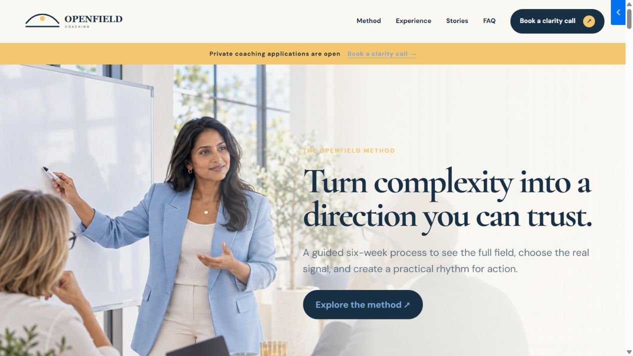 Openfield Coaching landing page preview