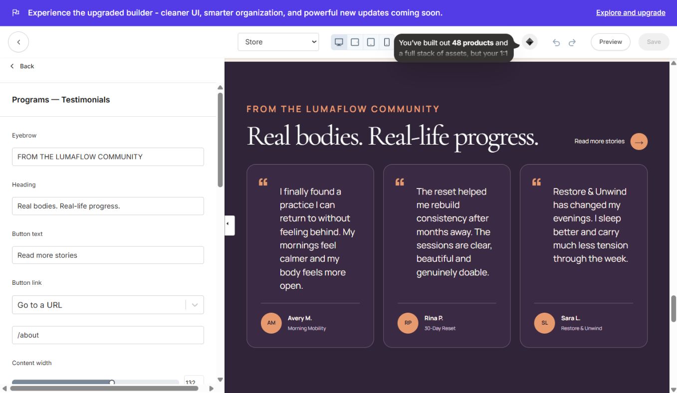 Programs Testimonials settings