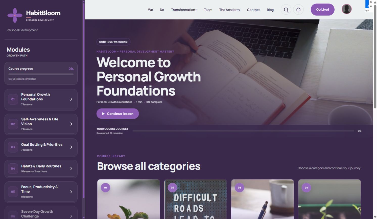 HabitBloom course browser