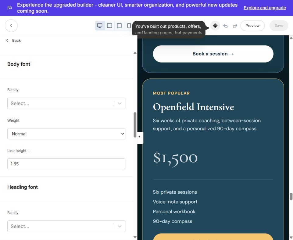 Openfield typography controls
