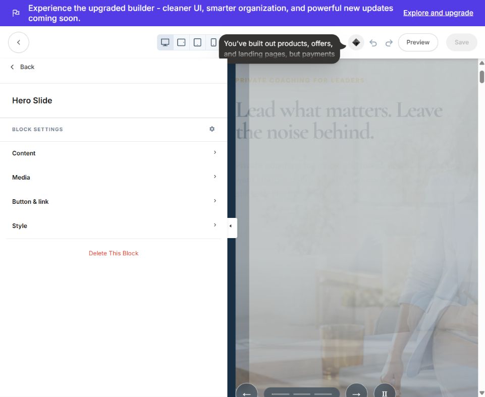 Openfield native Kajabi block settings
