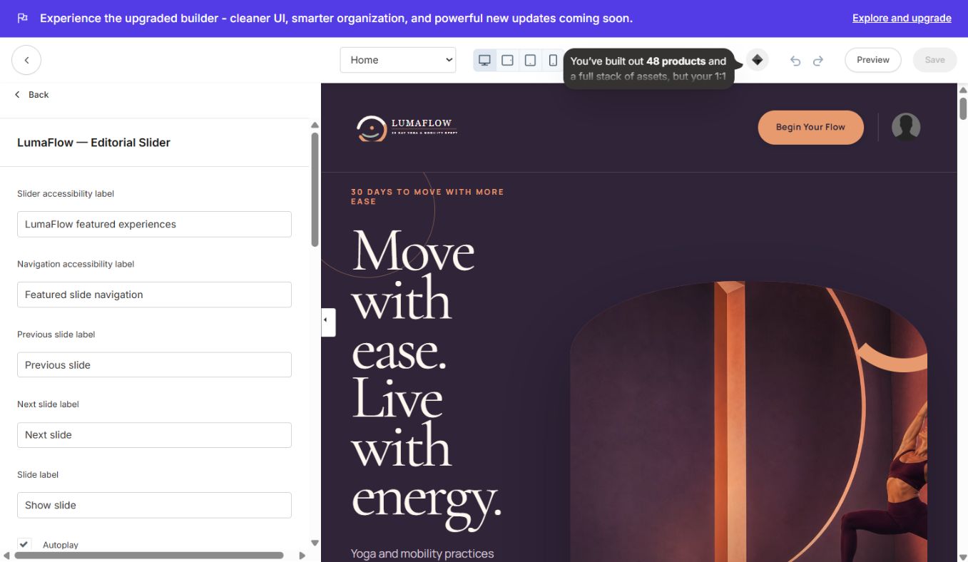 Editorial Slider settings