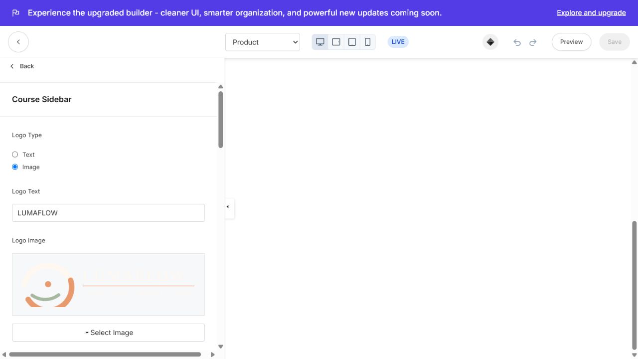 Ojas Flow Course Sidebar logo settings