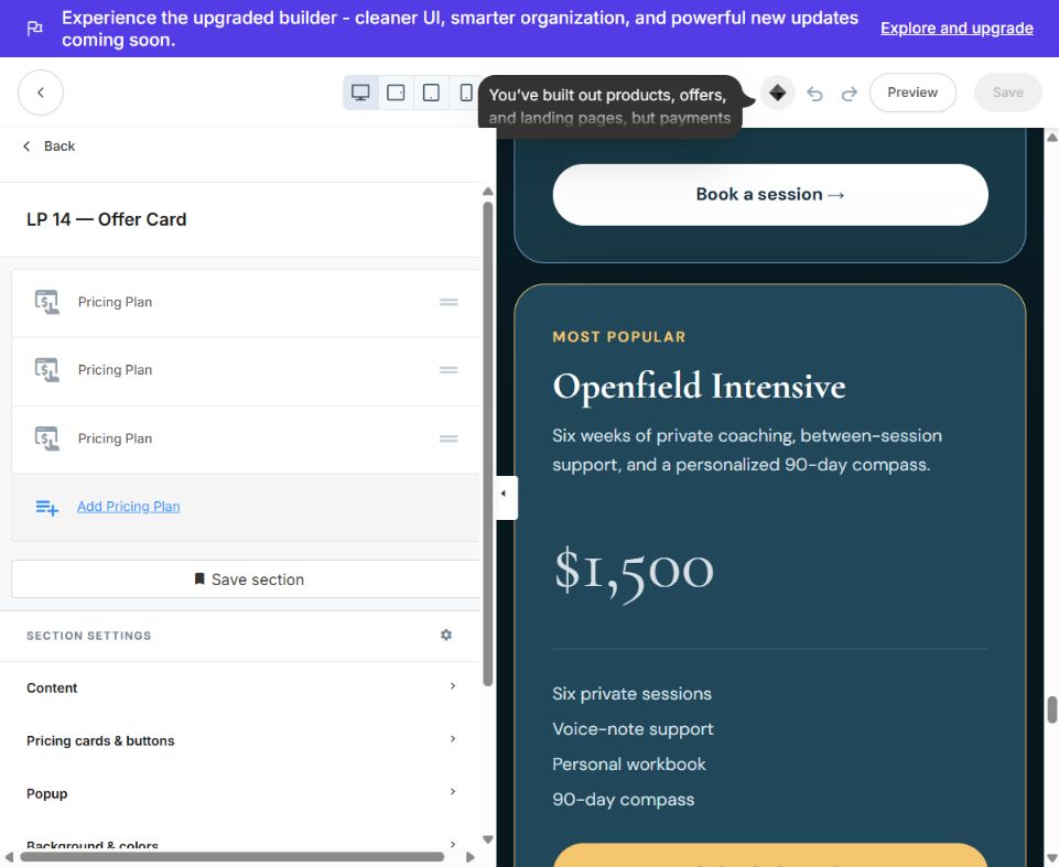Openfield pricing and offer settings