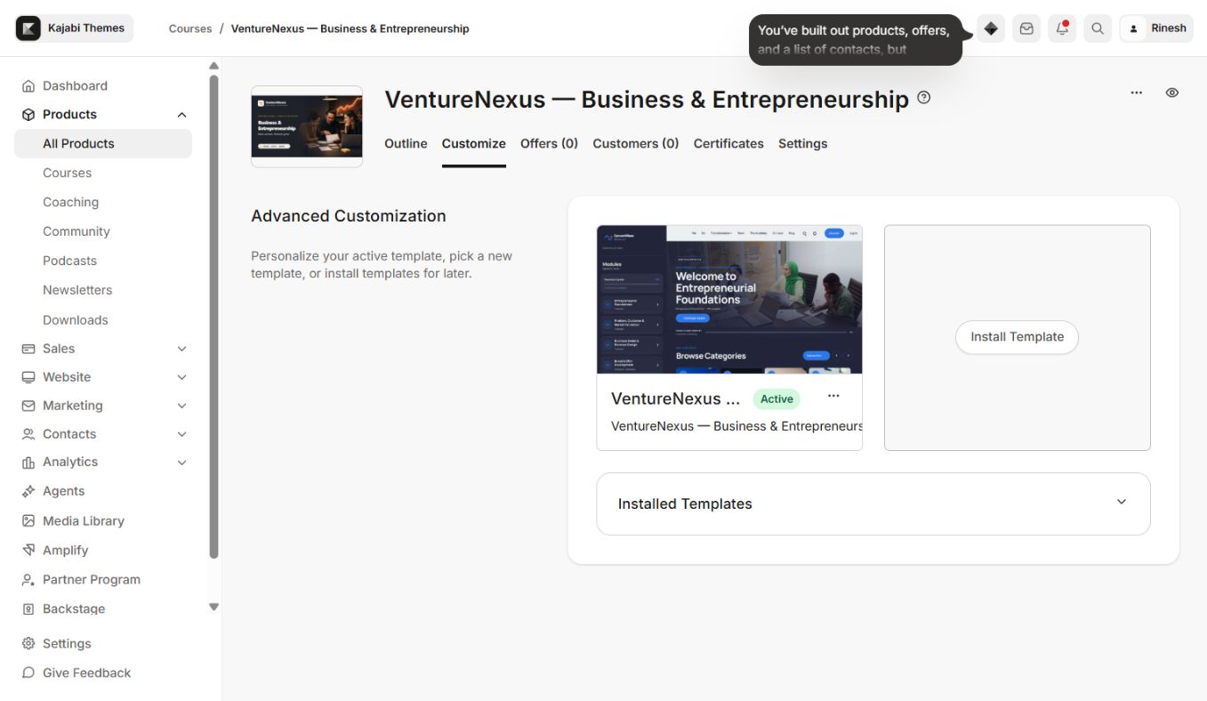 VentureNexus installed in Kajabi