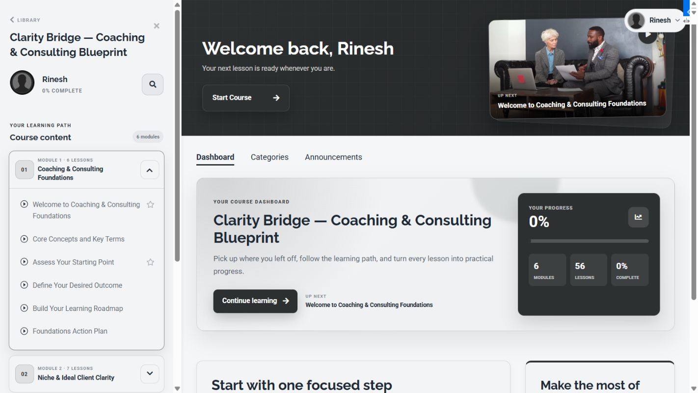 Momentum Pro course dashboard