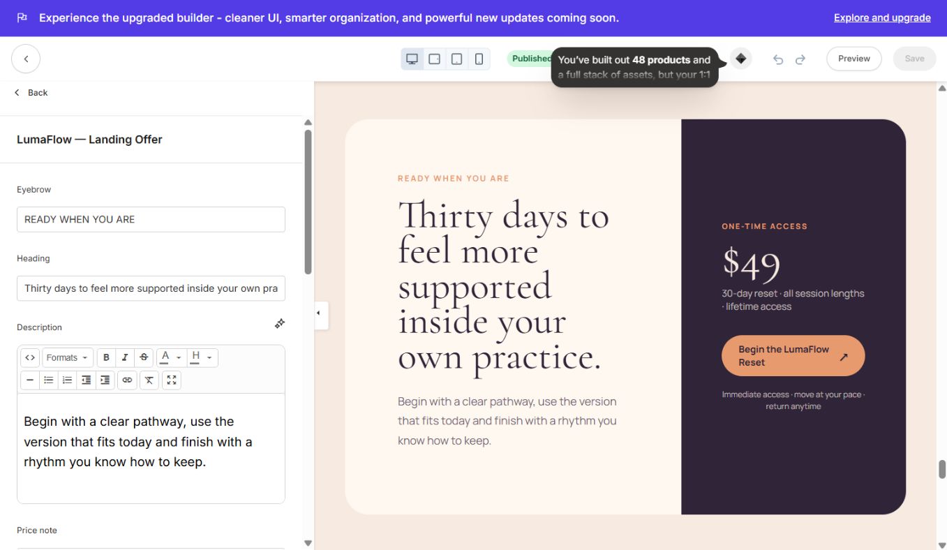 Landing Offer settings