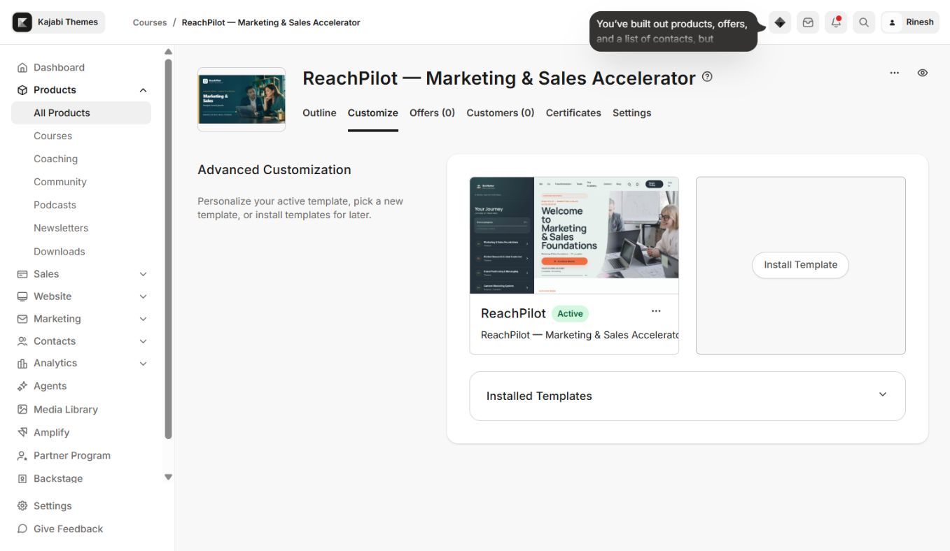 ReachPilot installed in Kajabi