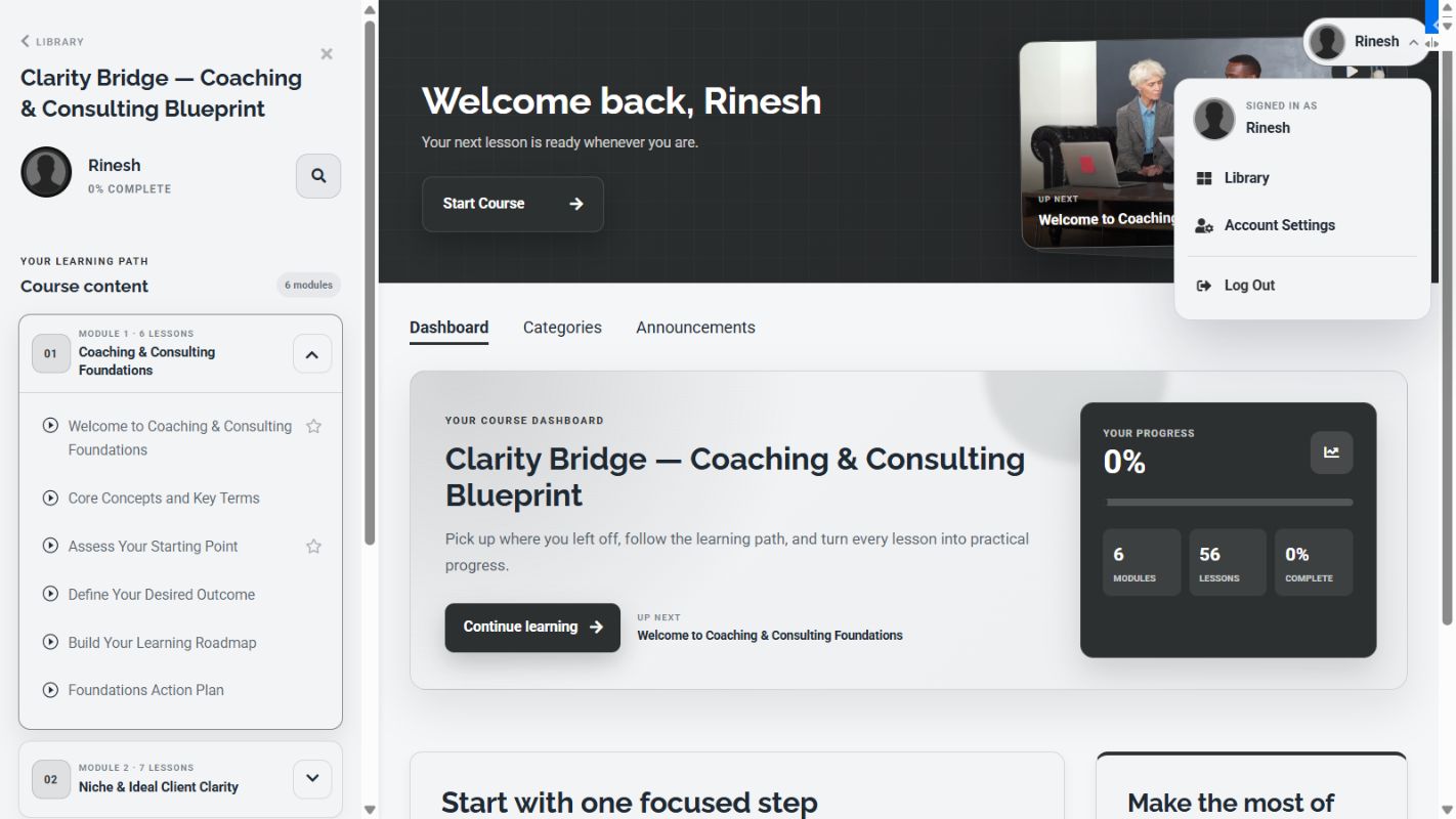 Momentum Pro member menu