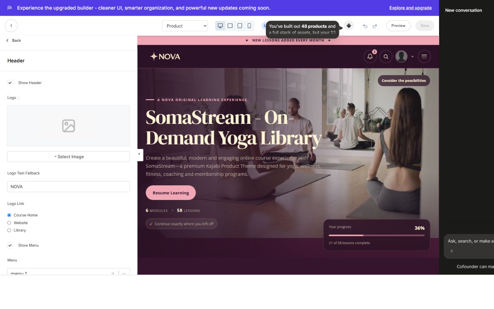 Header and announcement controls