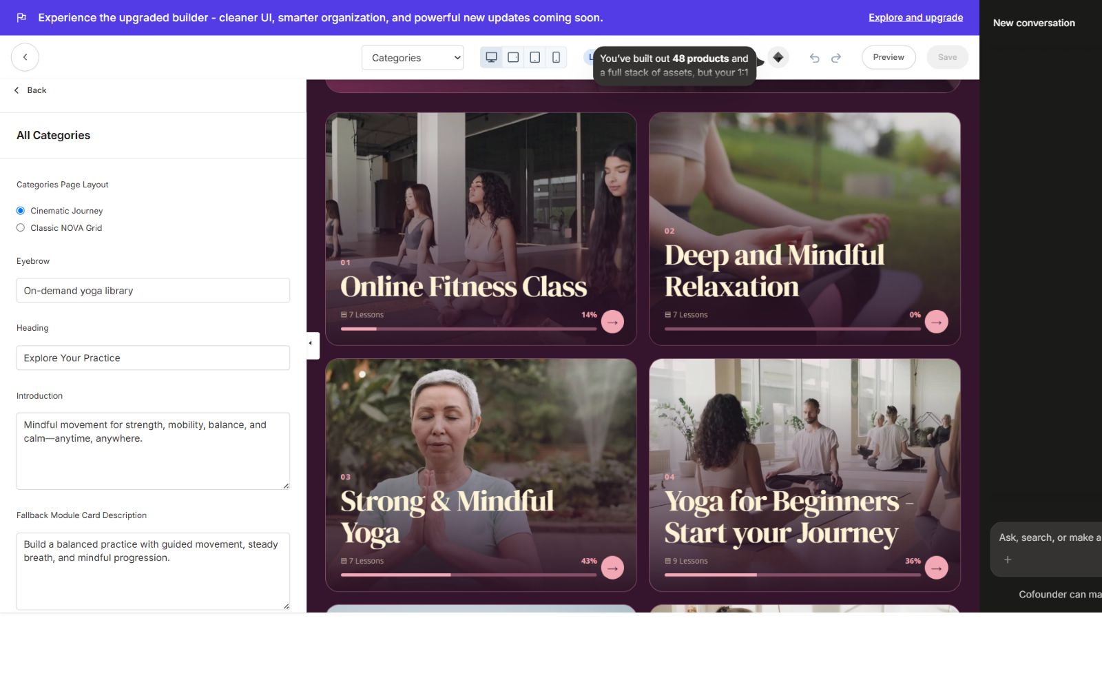 Categories layout options
