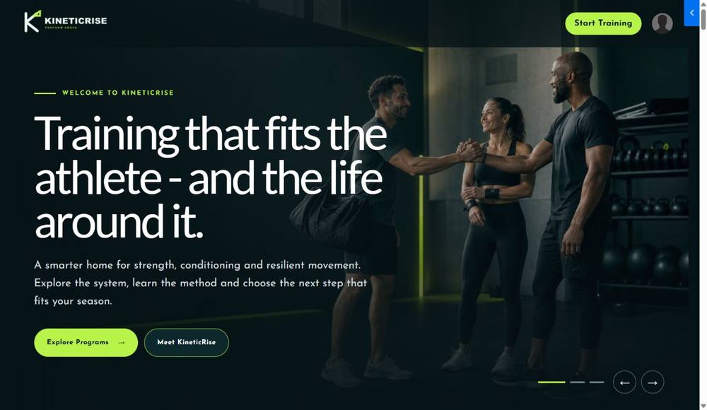 KineticRise — Performance Training Kajabi Site Theme theme preview