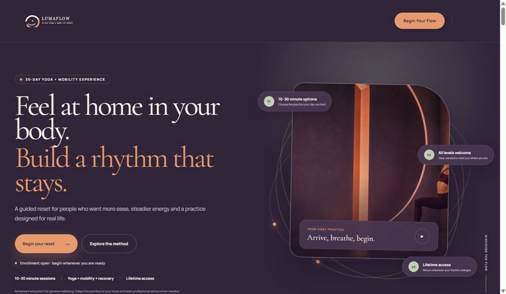 LumaFlow — Yoga & Mobility Kajabi Landing Page theme preview