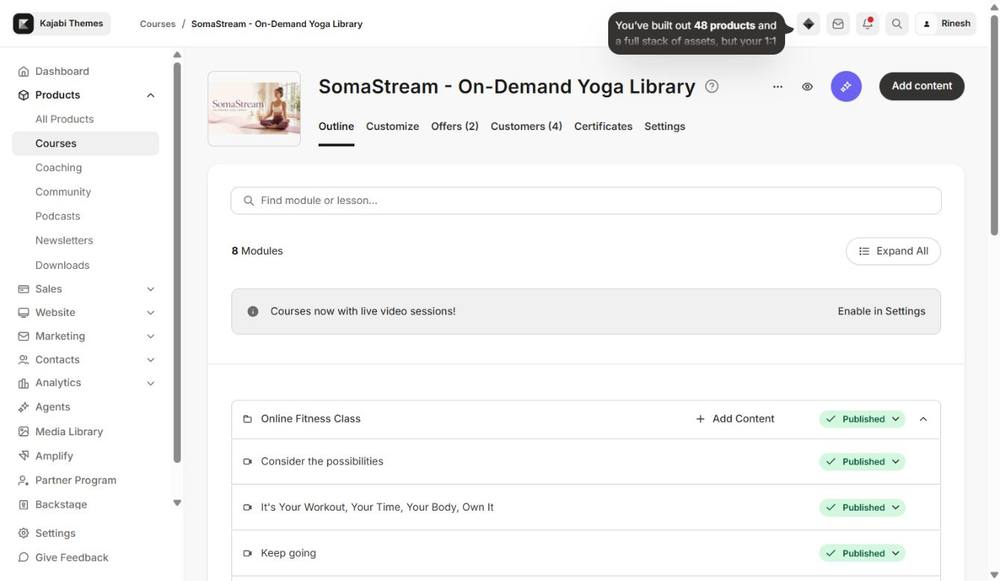 SomaStream — Cinematic Kajabi Course Theme full-page preview